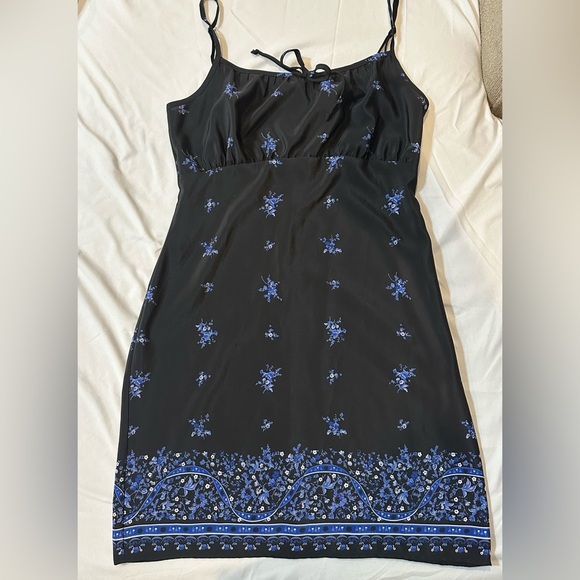 Basic Editions Spaghetti Strap Black and Blue Slip Midi Dress - Picture 5 of 10